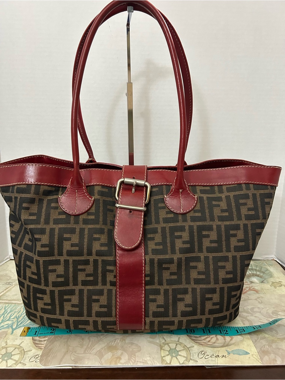 Vintage Fendi Zucca Canvas & Leather  Buckle Tote